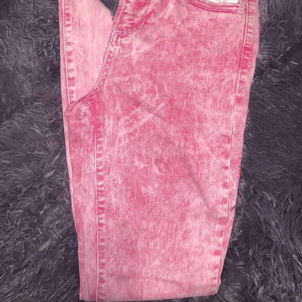 Womens hot pink mineral wash denim